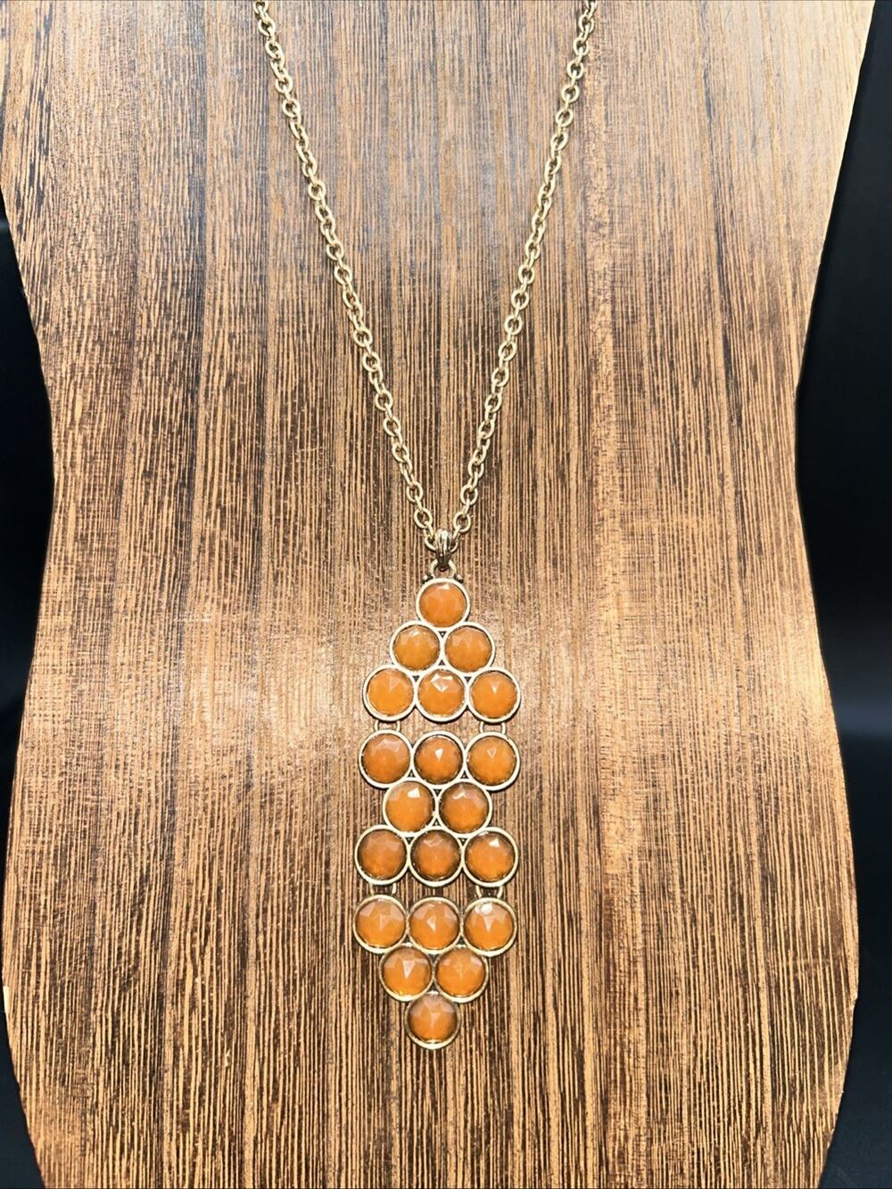 Lucky Brand Orange Bead Link Gold tone Chain 28” Statement Necklace